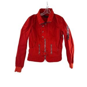 Jet Set Red Corduroy Buckled Zip Up Jacket Women Sz 10